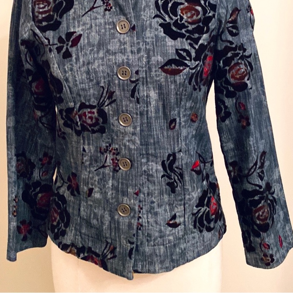 Additions by Chico Denim Velvet Floral SZ 4 Retro Vintage Boho Statement Jacket - Picture 3 of 12